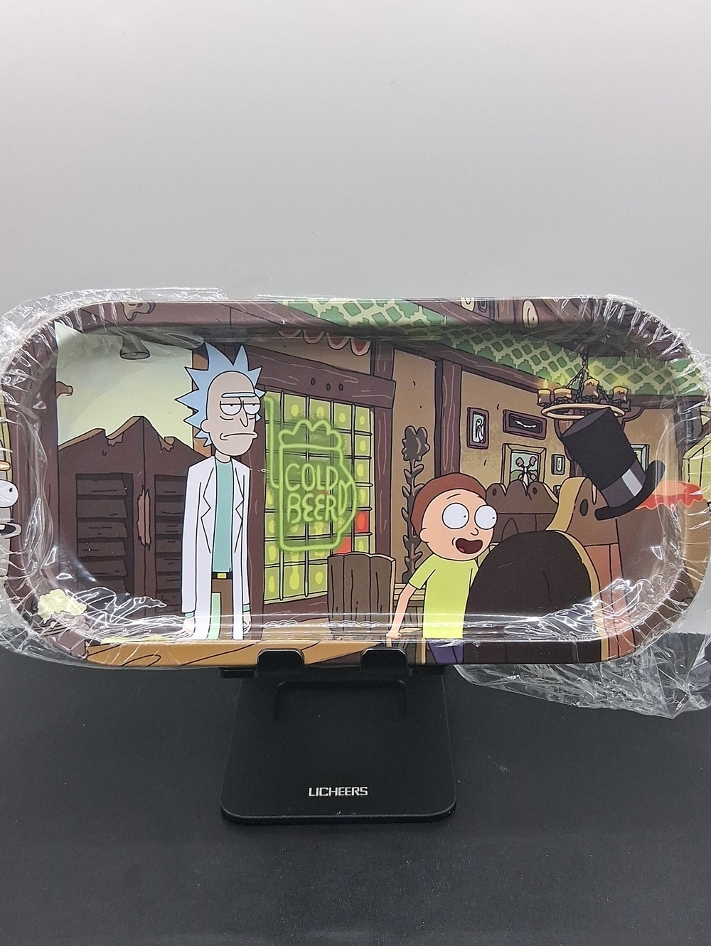 Rick and Morty Neon 'Cold Beer' Party Banner Rolling tray wall art.
